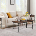 Set of 3 Coffee Table Sets with Coffee Table + 2 End Tables, X-Shaped Design, Rustic Brown