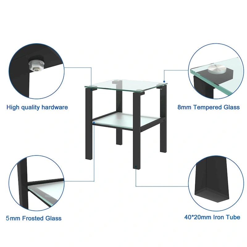 Glass two layer tea table, small round table, corner table, living room side table