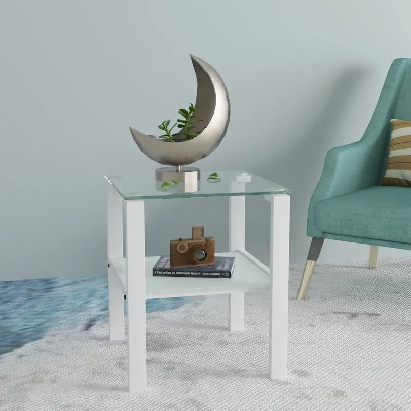 Glass two layer tea table, small round table, corner table, living room side table