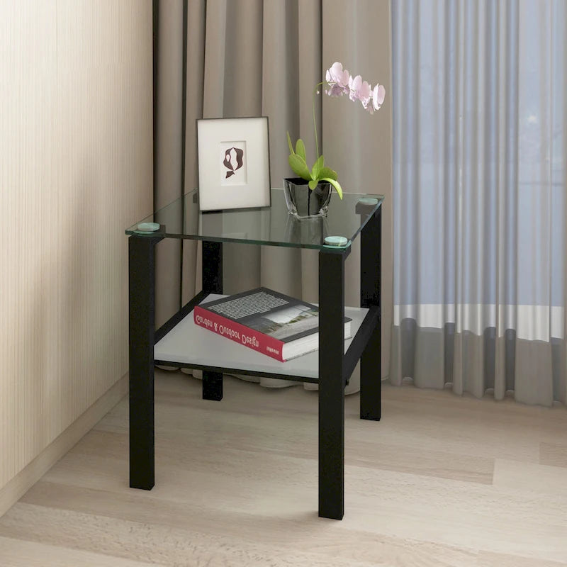 Glass two layer tea table, small round table, corner table, living room side table