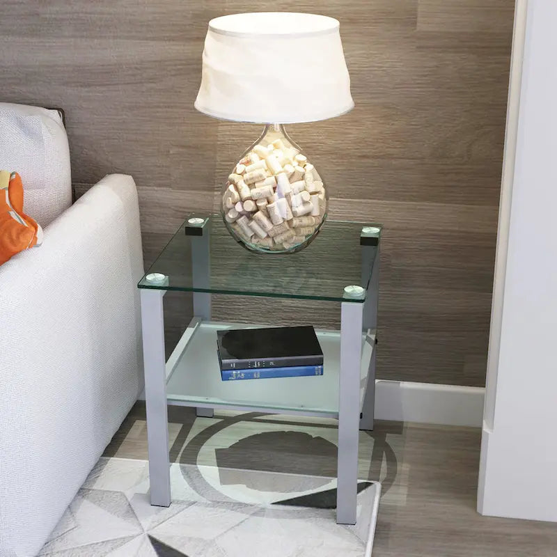 Glass two layer tea table, small round table, corner table, living room side table