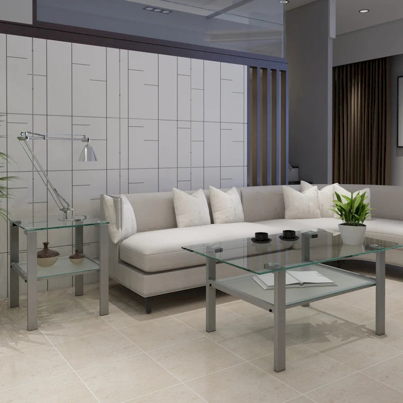 Glass two layer tea table, small round table, corner table, living room side table