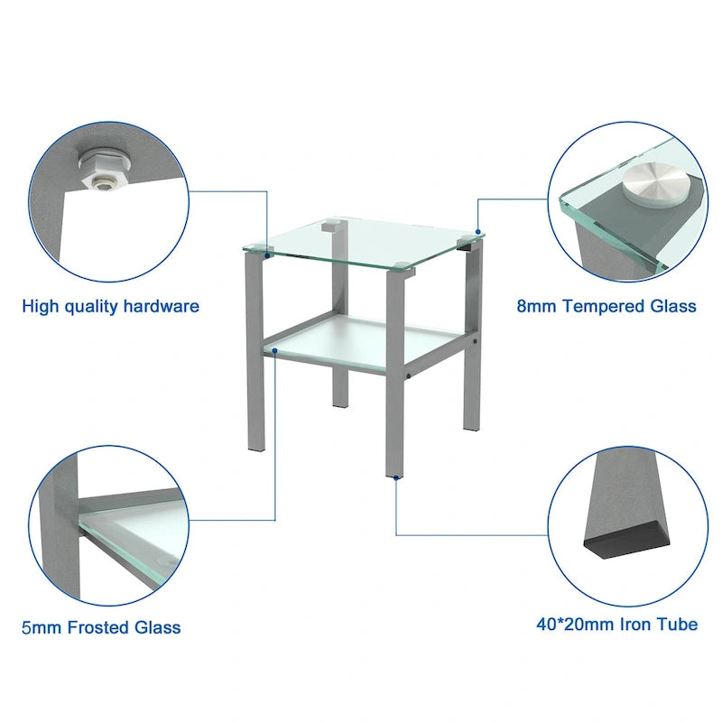 Glass two layer tea table, small round table, corner table, living room side table