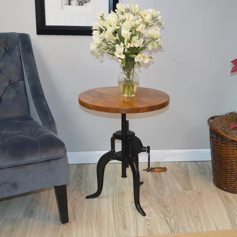 Carolina Living Regan Adjustable Accent Table - Chestnut Top - Black Base