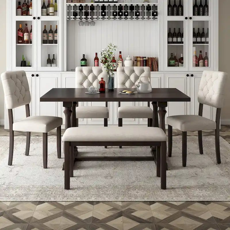 Nestfair 6-Piece Dining Table Set with 4 Chairs and 1 Bench