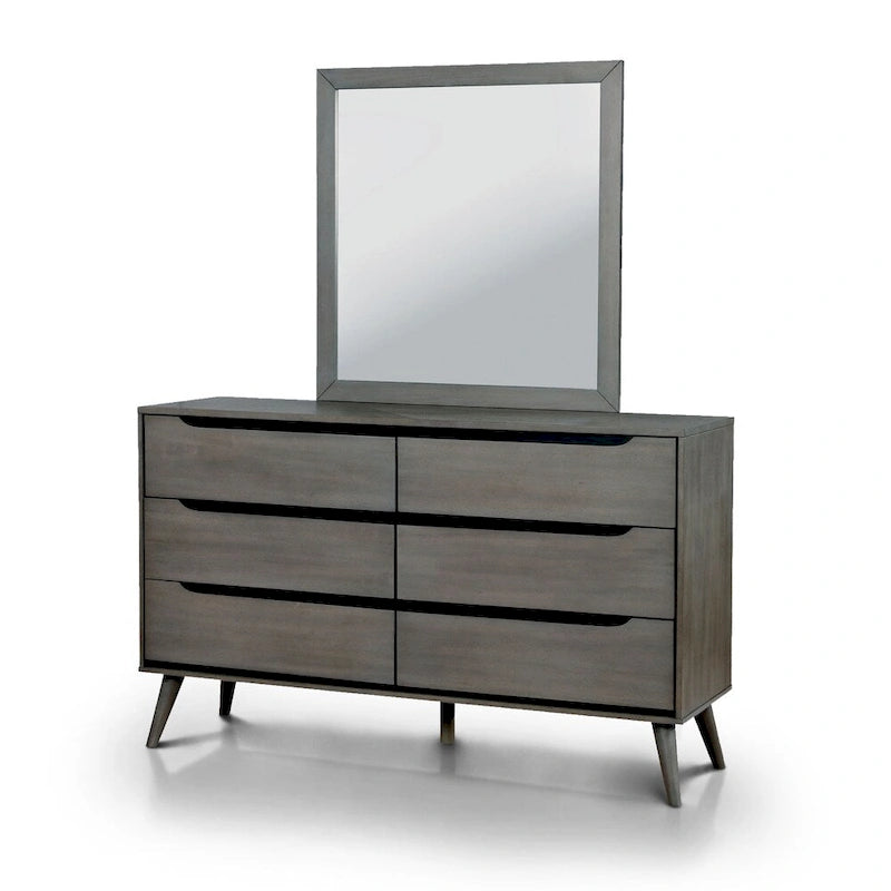 Fopp Mid-Century Modern 2-piece 6-Drawer Dresser and Mirror Set by Furniture of America