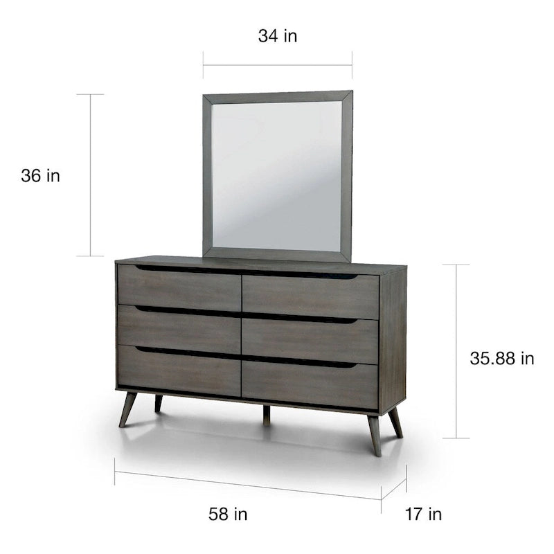 Fopp Mid-Century Modern 2-piece 6-Drawer Dresser and Mirror Set by Furniture of America