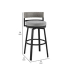 Ella 30 Inch Modern Outdoor Patio Swivel Bar Stool, Aluminum, Gray, Black