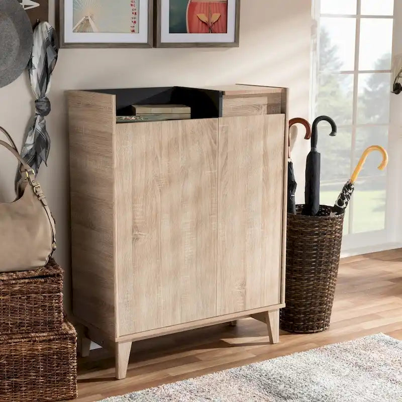 Mid-Century Two-Tone Shoe Cabinet with Drawer