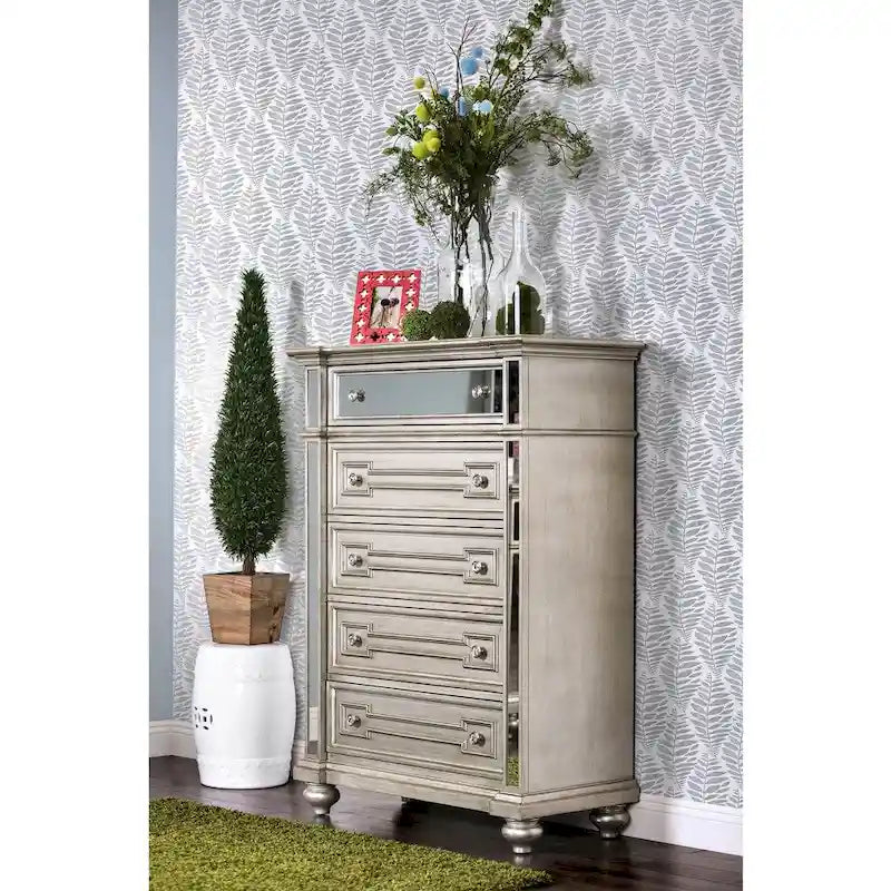 Eaen Glam Champagne Solid Wood 5-Drawer Chest by Furniture of America