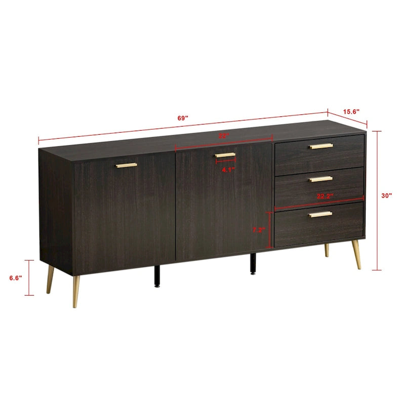 3 Drawer 69  W Chest&Dresser With Metal Handles&Legs