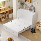 Modern Wood Full Murphy Bed Chest in White Finish Dresser 2-1 Cabinet