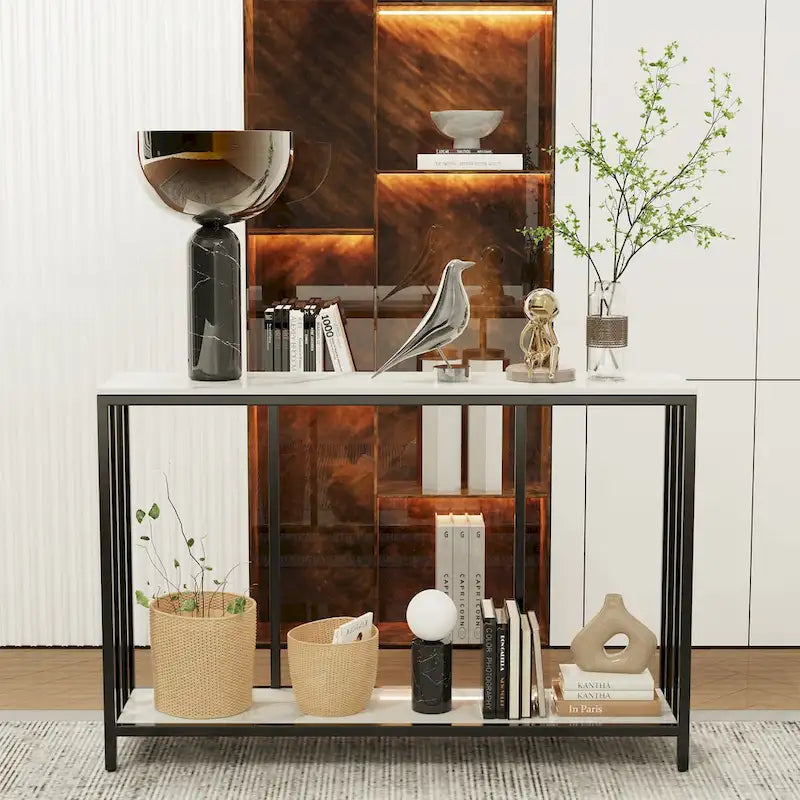 2 Tier Modern Console Table Heavy Duty Sintered Stone