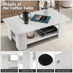 36inch Wood Coffee Table w Storage Shelf 2 Tier Large Modern Tea Table