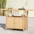 Moasis Outdoor Storage Cabinet Patio Wicker Bar Counter Backyard Furniture w/Plastic Wood Tabletop - 50.4 L x20.9 W x 33.9 H