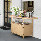 Moasis Outdoor Storage Cabinet Patio Wicker Bar Counter Backyard Furniture w/Plastic Wood Tabletop - 50.4 L x20.9 W x 33.9 H