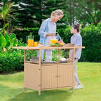 Moasis Outdoor Storage Cabinet Patio Wicker Bar Counter Backyard Furniture w/Plastic Wood Tabletop - 50.4 L x20.9 W x 33.9 H