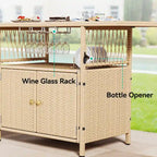 Moasis Outdoor Storage Cabinet Patio Wicker Bar Counter Backyard Furniture w/Plastic Wood Tabletop - 50.4 L x20.9 W x 33.9 H