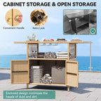 Moasis Outdoor Storage Cabinet Patio Wicker Bar Counter Backyard Furniture w/Plastic Wood Tabletop - 50.4 L x20.9 W x 33.9 H
