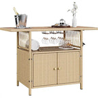 Moasis Outdoor Storage Cabinet Patio Wicker Bar Counter Backyard Furniture w/Plastic Wood Tabletop - 50.4 L x20.9 W x 33.9 H