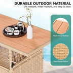 Moasis Outdoor Storage Cabinet Patio Wicker Bar Counter Backyard Furniture w/Plastic Wood Tabletop - 50.4 L x20.9 W x 33.9 H