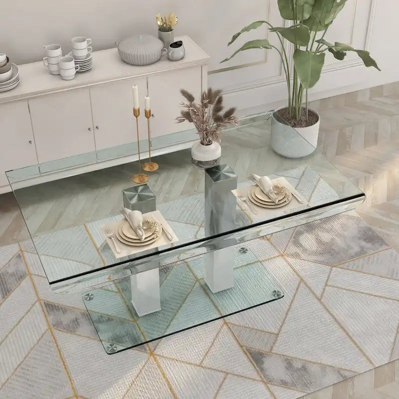 Furniture of America Maza 59-inch Silvertone Metal/Glass Dining Table