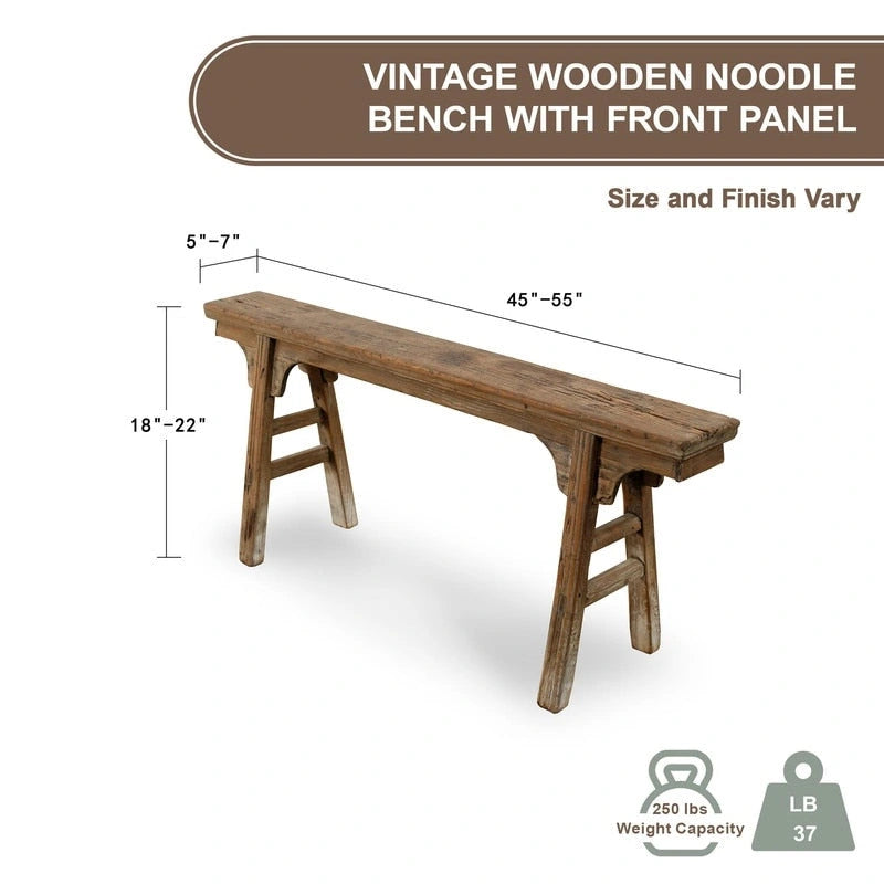 Artissance Vintage Noodle Bench with Front Panel, Weathered Natural Wood Finish (Size & Finish Vary) - 57 W x 6.2 L x 22 H