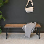 Aryven Industrial Wood Dining Bench, Rustic Dark Pine Finish