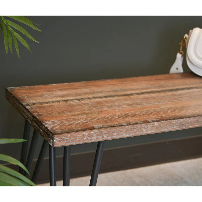 Aryven Industrial Wood Dining Bench, Rustic Dark Pine Finish