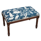 Navy Chinoiserie Bench with Wood Stain Finish