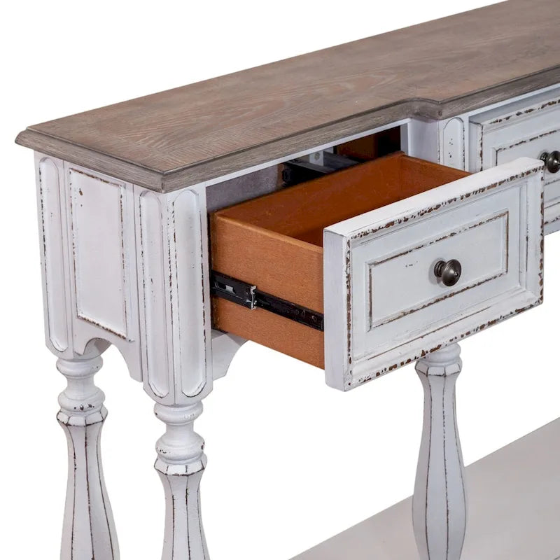 Magnolia Manor Antique White & Weathered Bark 72 Inch Hall Console Table