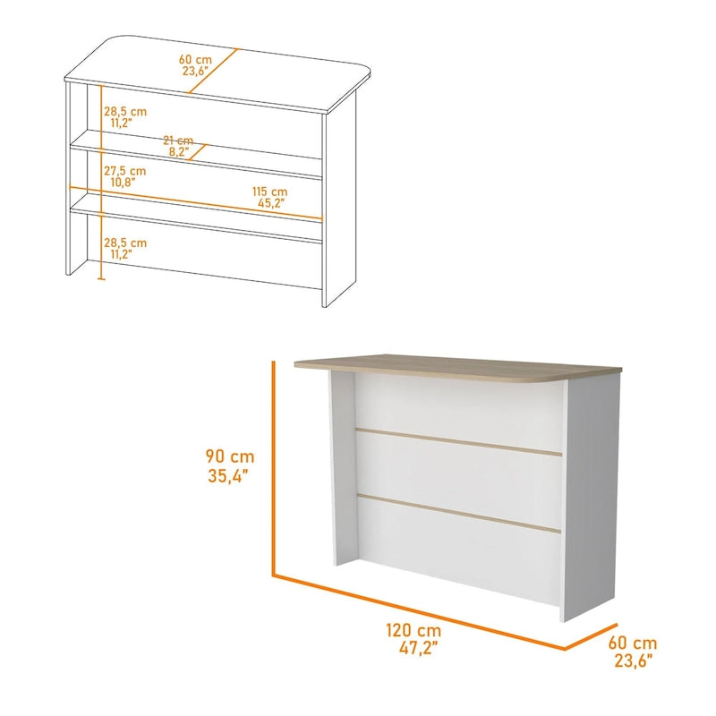 FM Furniture Crete Kitchen Island, Kitchen Bar with 3-Tier Shelves