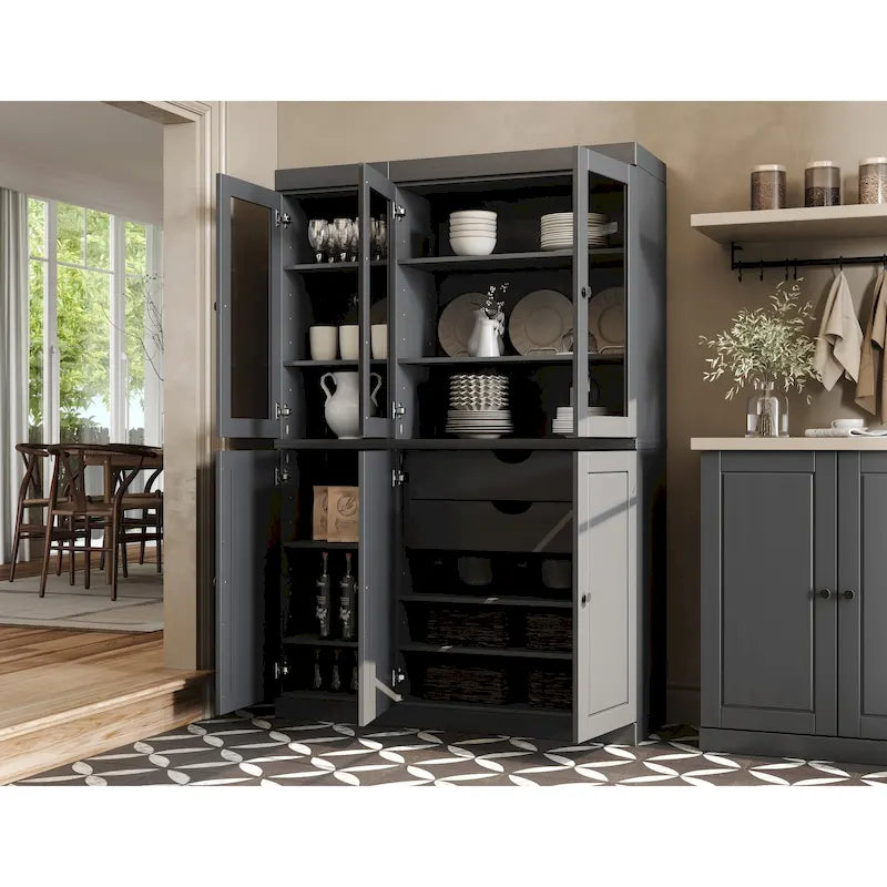 Palace Imports 100% Solid Wood China Pantry with Glass or Solid Wood Doors and 2-Drawers - 48.5  x 71.5