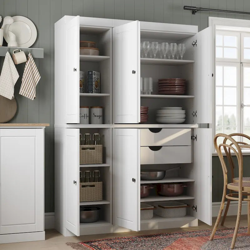 Palace Imports 100% Solid Wood China Pantry with Glass or Solid Wood Doors and 2-Drawers - 48.5  x 71.5