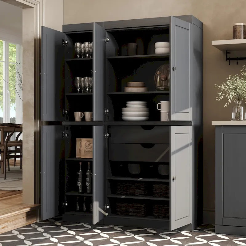 Palace Imports 100% Solid Wood China Pantry with Glass or Solid Wood Doors and 2-Drawers - 48.5  x 71.5