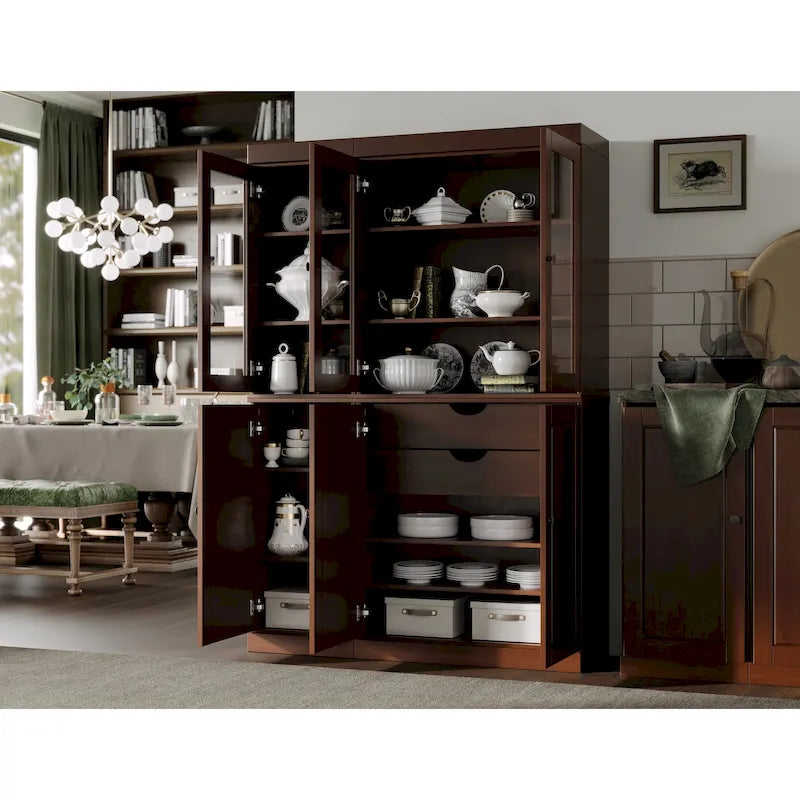 Palace Imports 100% Solid Wood China Pantry with Glass or Solid Wood Doors and 2-Drawers - 48.5  x 71.5