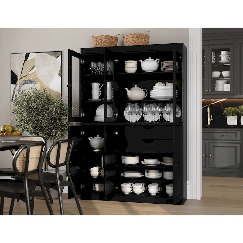 Palace Imports 100% Solid Wood China Pantry with Glass or Solid Wood Doors and 2-Drawers - 48.5  x 71.5