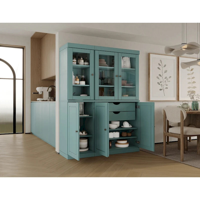 Palace Imports 100% Solid Wood China Pantry with Glass or Solid Wood Doors and 2-Drawers - 48.5  x 71.5