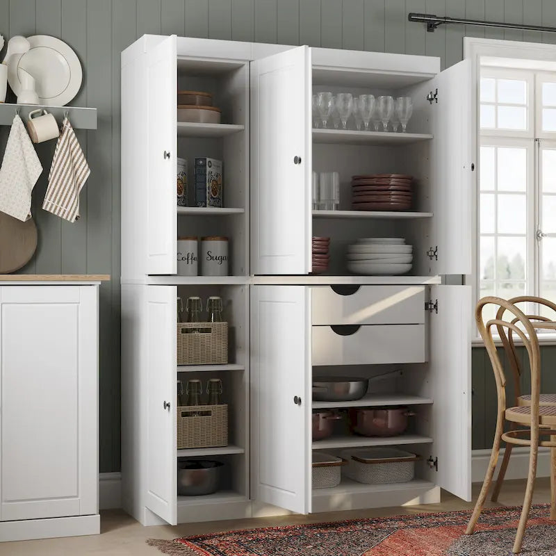 Palace Imports 100% Solid Wood China Pantry with Glass or Solid Wood Doors and 2-Drawers - 48.5  x 71.5 