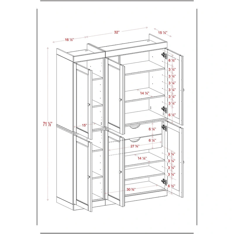 Palace Imports 100% Solid Wood China Pantry with Glass or Solid Wood Doors and 2-Drawers - 48.5  x 71.5
