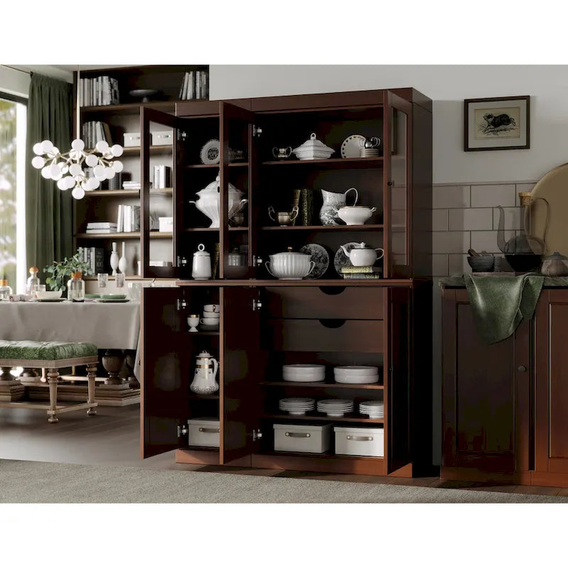 Palace Imports 100% Solid Wood China Pantry with Glass or Solid Wood Doors and 2-Drawers - 48.5  x 71.5