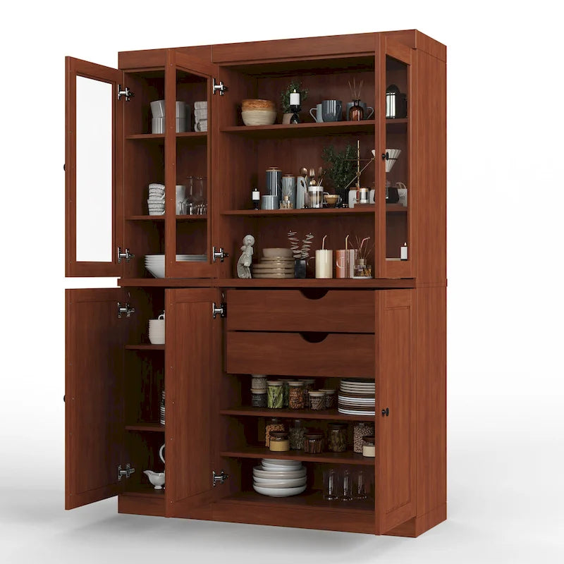 Palace Imports 100% Solid Wood China Pantry with Glass or Solid Wood Doors and 2-Drawers - 48.5  x 71.5