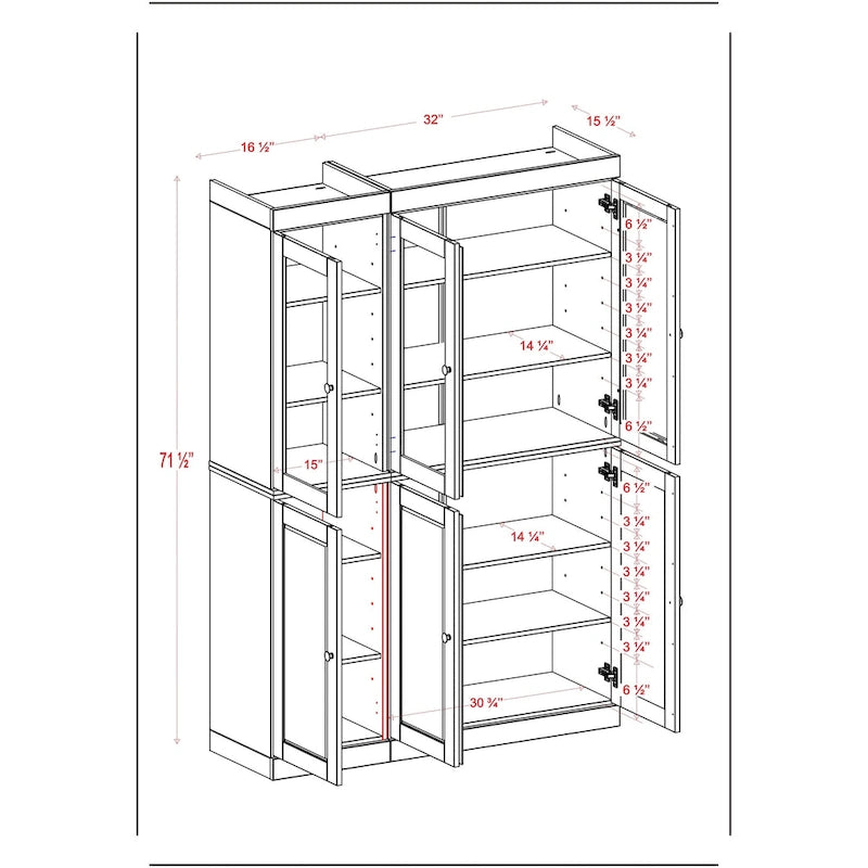 Palace Imports 100% Solid Wood China Pantry with Glass or Solid Wood Doors and 2-Drawers - 48.5  x 71.5