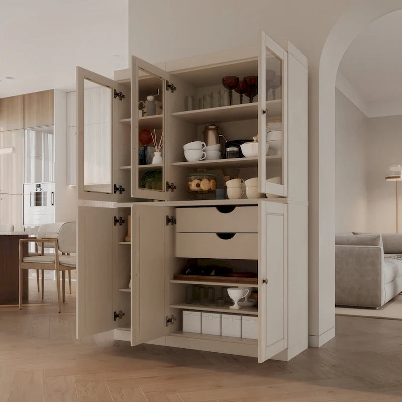 Palace Imports 100% Solid Wood China Pantry with Glass or Solid Wood Doors and 2-Drawers - 48.5  x 71.5