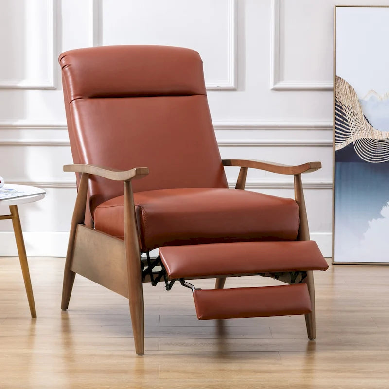 Fordham Top Grain Leather Wood Arm Push Back Recliner by Greyson Living