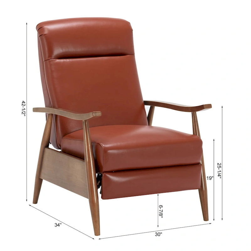 Fordham Top Grain Leather Wood Arm Push Back Recliner by Greyson Living