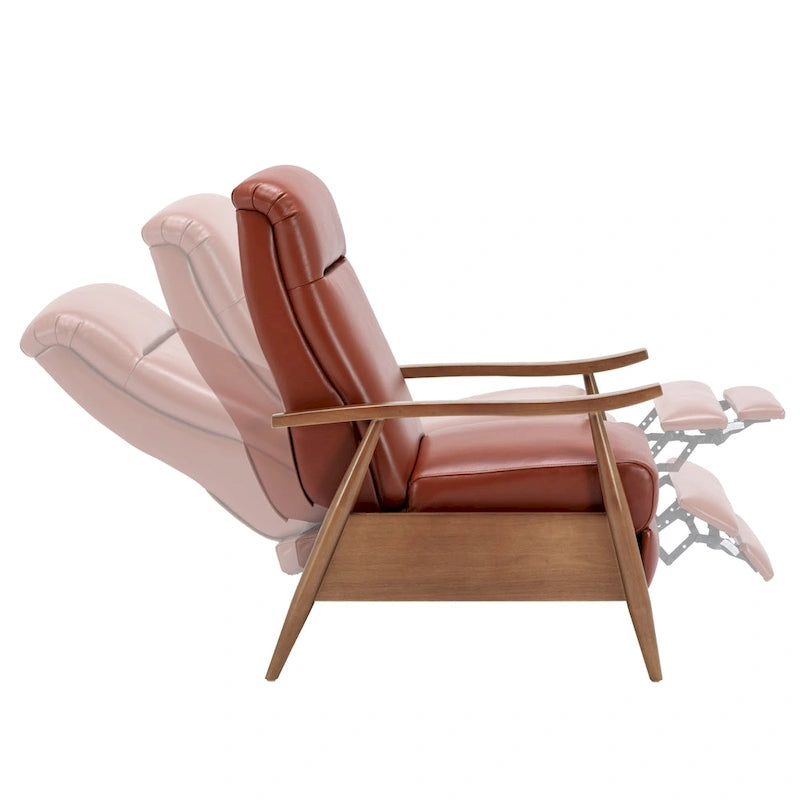 Fordham Top Grain Leather Wood Arm Push Back Recliner by Greyson Living