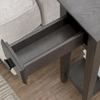 Teegan Solid Wood Narrow Side End Table with Shelf and Drawer