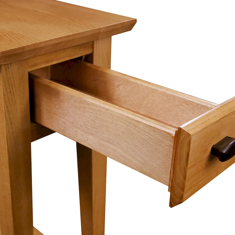 Teegan Solid Wood Narrow Side End Table with Shelf and Drawer