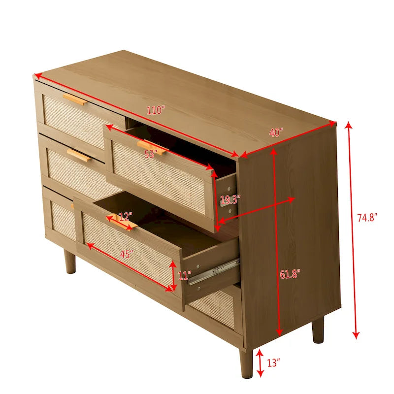 6 drawers Rattan dresser Rattan Drawer, Bedroom,Living Room